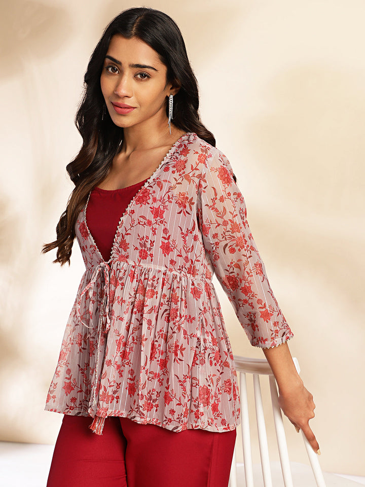 Wine-Chiffon-Solid-3-Piece-Co-Ord-Set