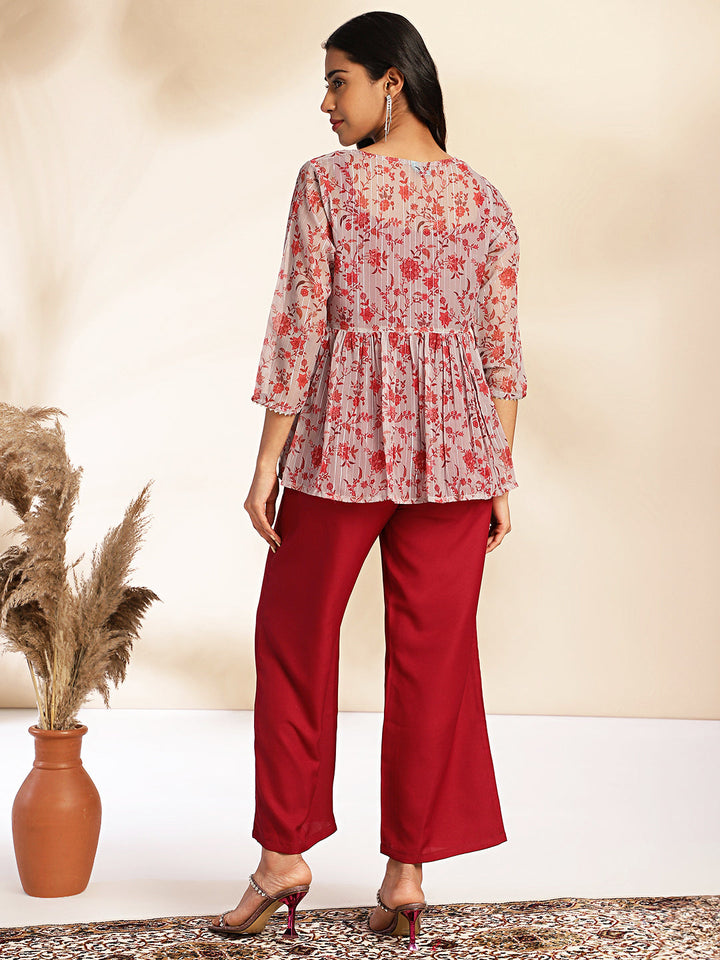Wine-Chiffon-Solid-3-Piece-Co-Ord-Set