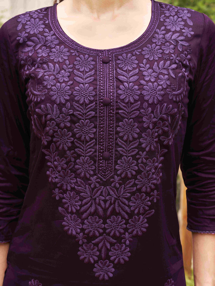 Wine-Silk-Blend-Tonal-Thread-Straight-Cut-Kurta-Set