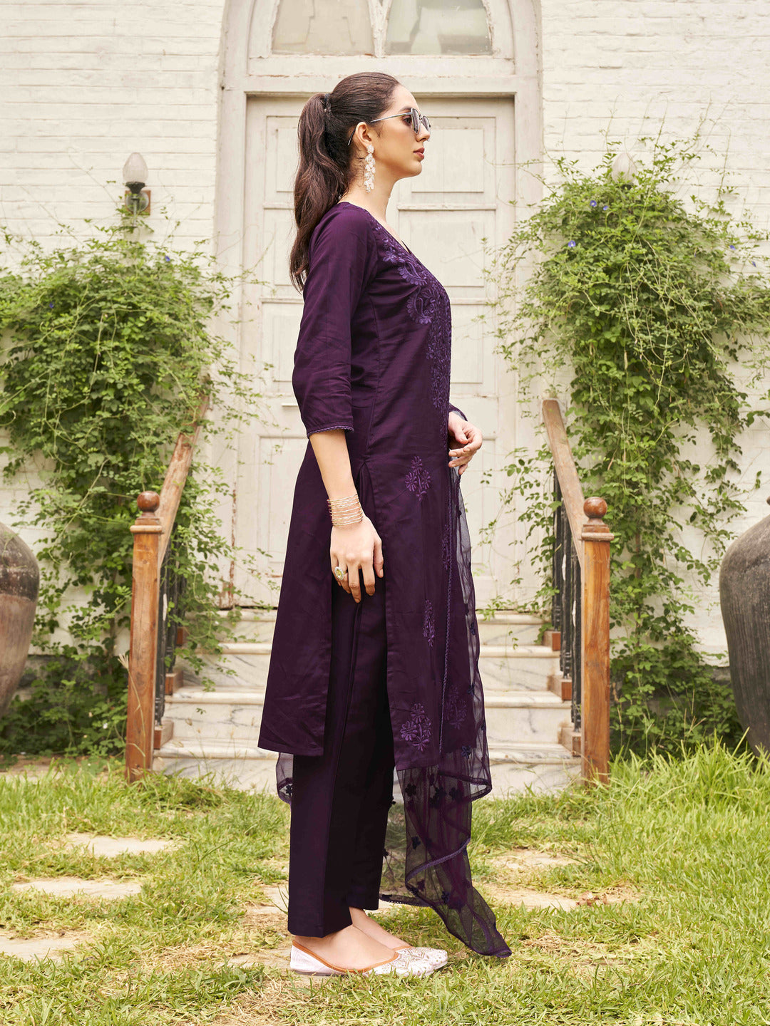 Wine-Silk-Blend-Tonal-Thread-Straight-Cut-Kurta-Set