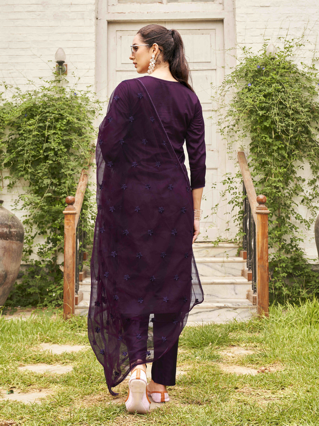 Wine-Silk-Blend-Tonal-Thread-Straight-Cut-Kurta-Set