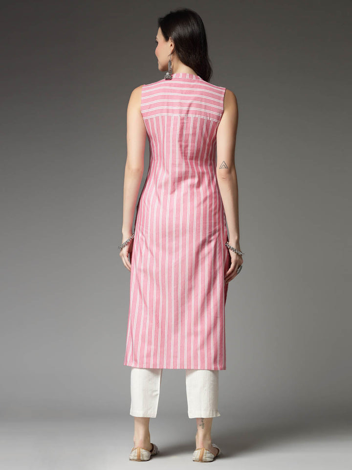 Pink-Cotton-Striped-Straight-Kurta-Only