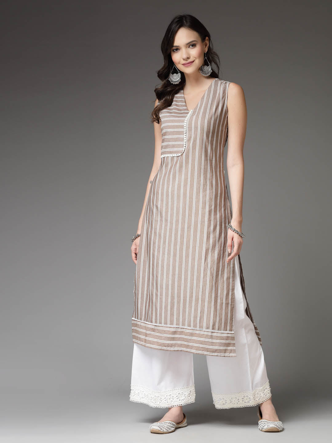 Beige-Cotton-Striped-Straight-Kurta-Only