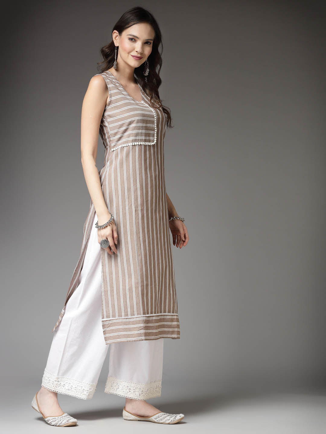 Beige-Cotton-Striped-Straight-Kurta-Only