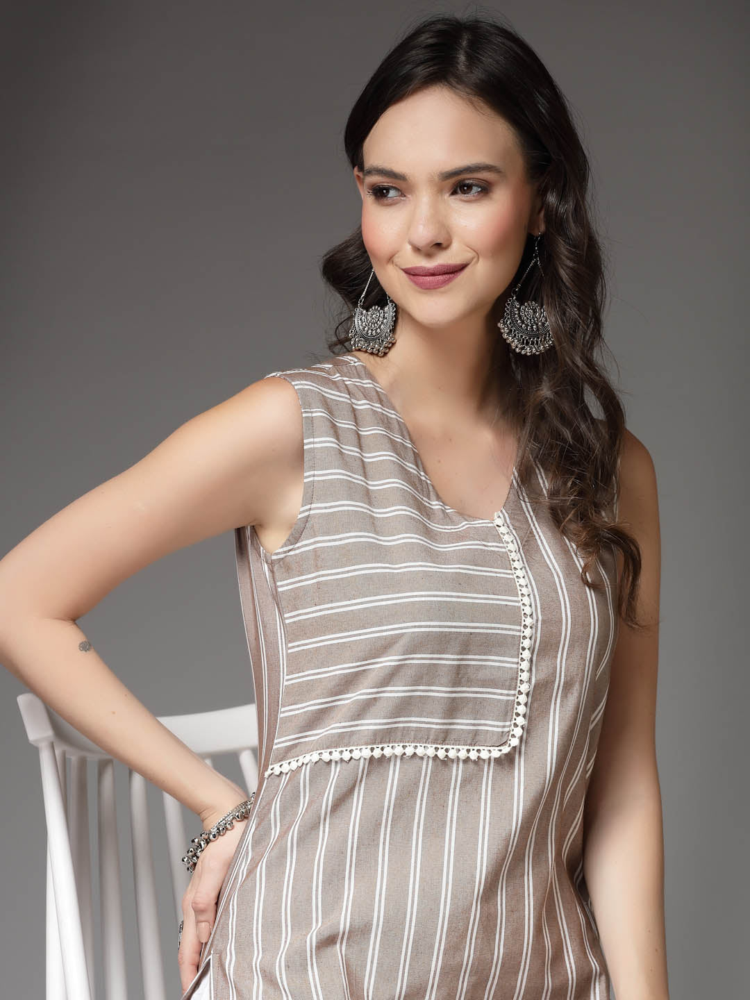 Beige-Cotton-Striped-Straight-Kurta-Only