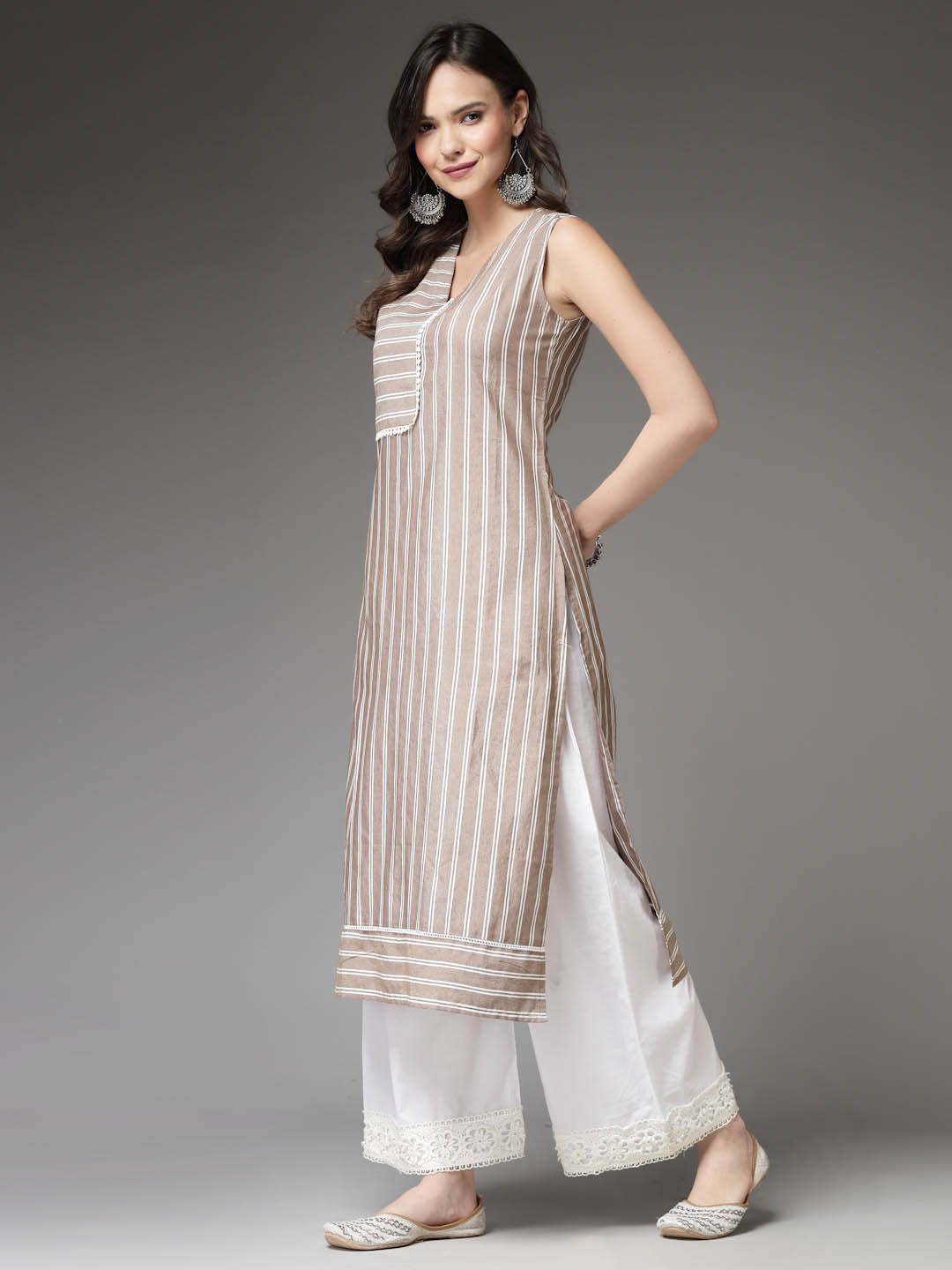 Beige-Cotton-Striped-Straight-Kurta-Only