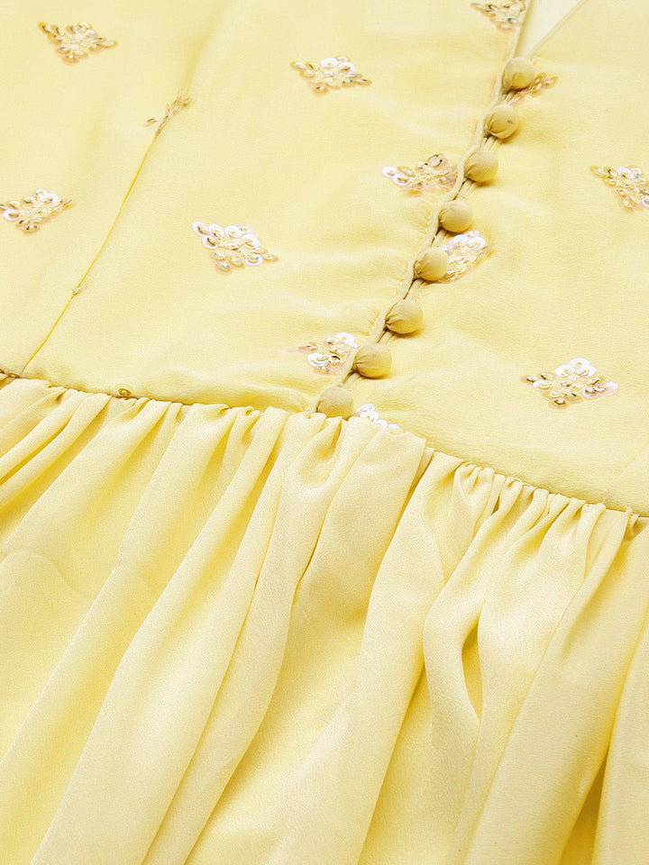 Yellow-Art-Silk-Collar-Neck-Embroidered-Gown