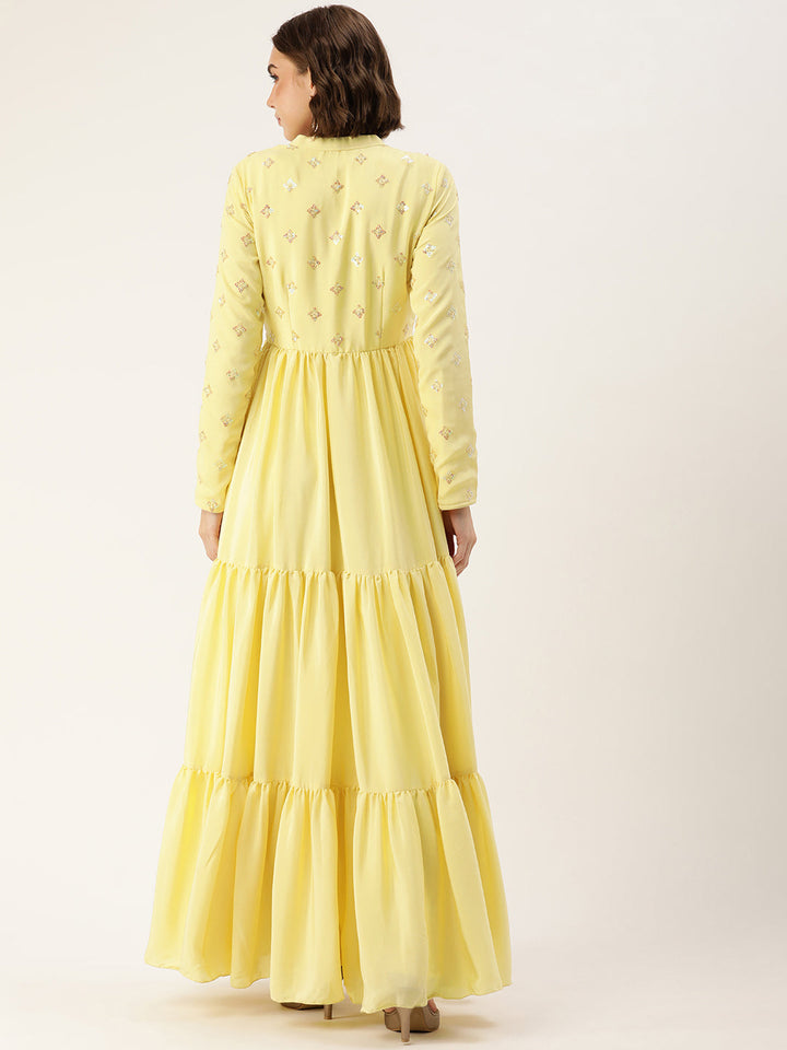 Yellow-Art-Silk-Collar-Neck-Embroidered-Gown