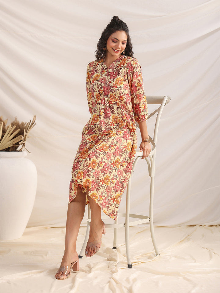 Yellow-Cambric-Floral-Printed-Gathered-Dress