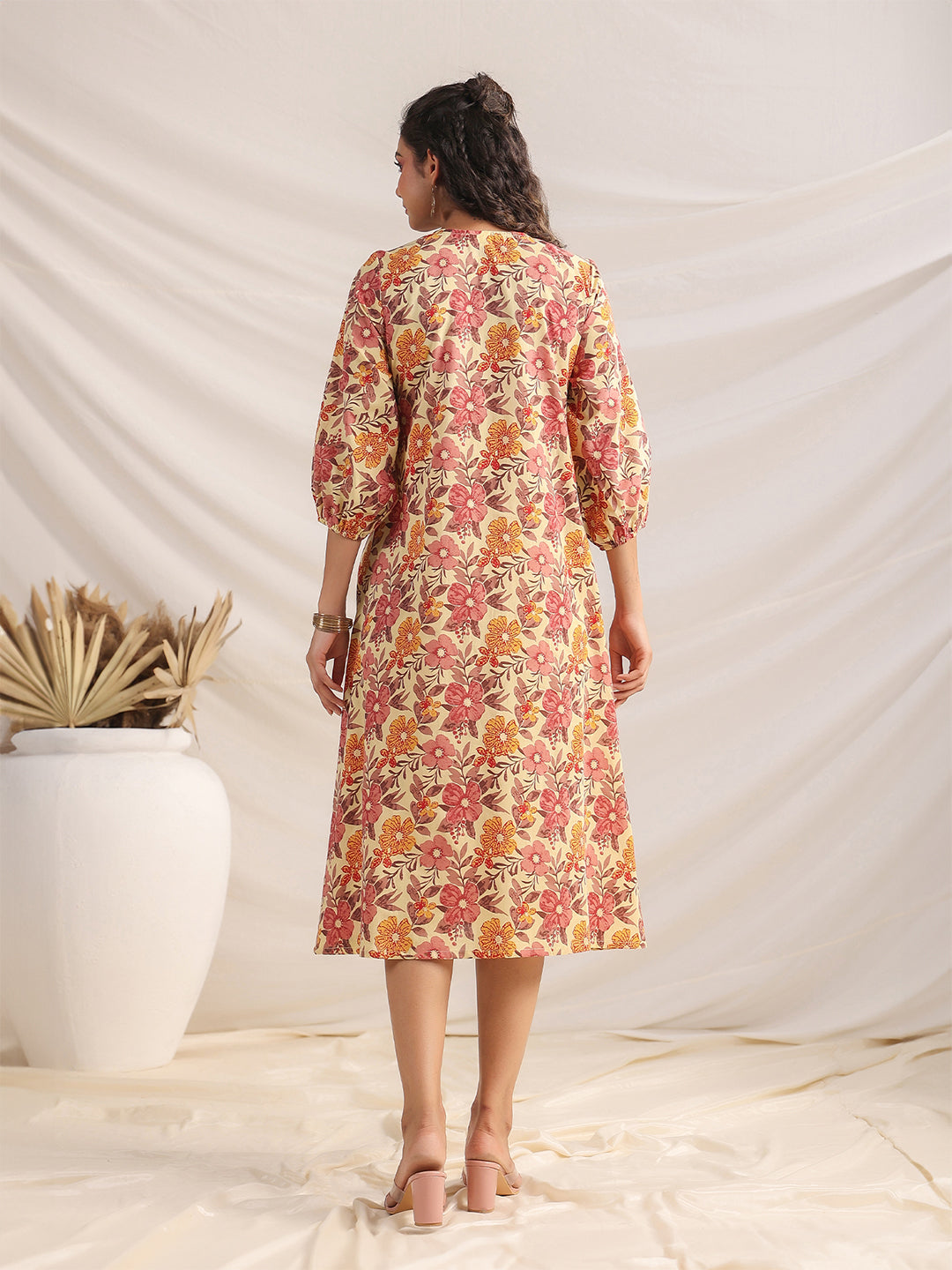 Yellow-Cambric-Floral-Printed-Gathered-Dress