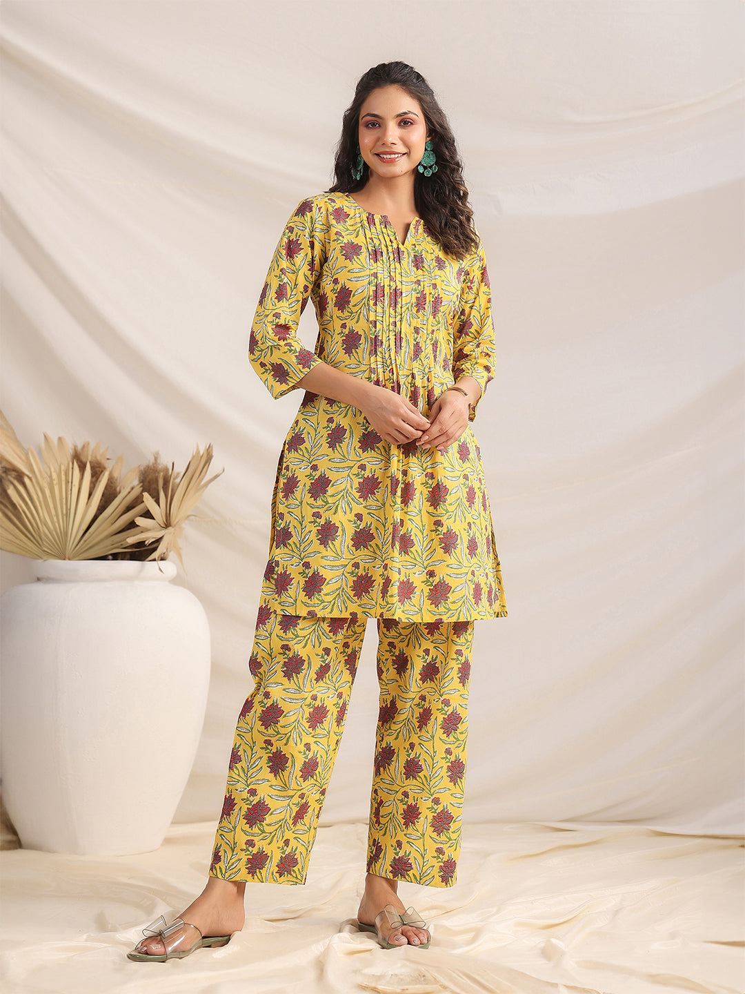 Yellow-Cambric-Pleated-Co-Ord-set