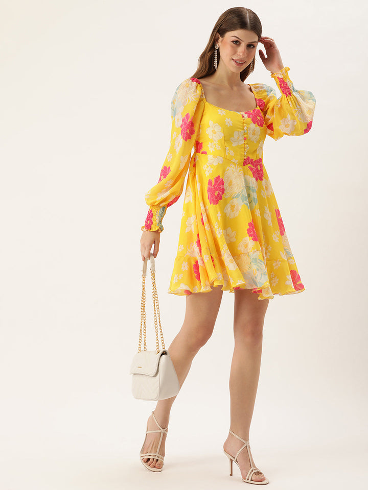 Yellow-Chinon-Digital-Printed-Smocking-Dress