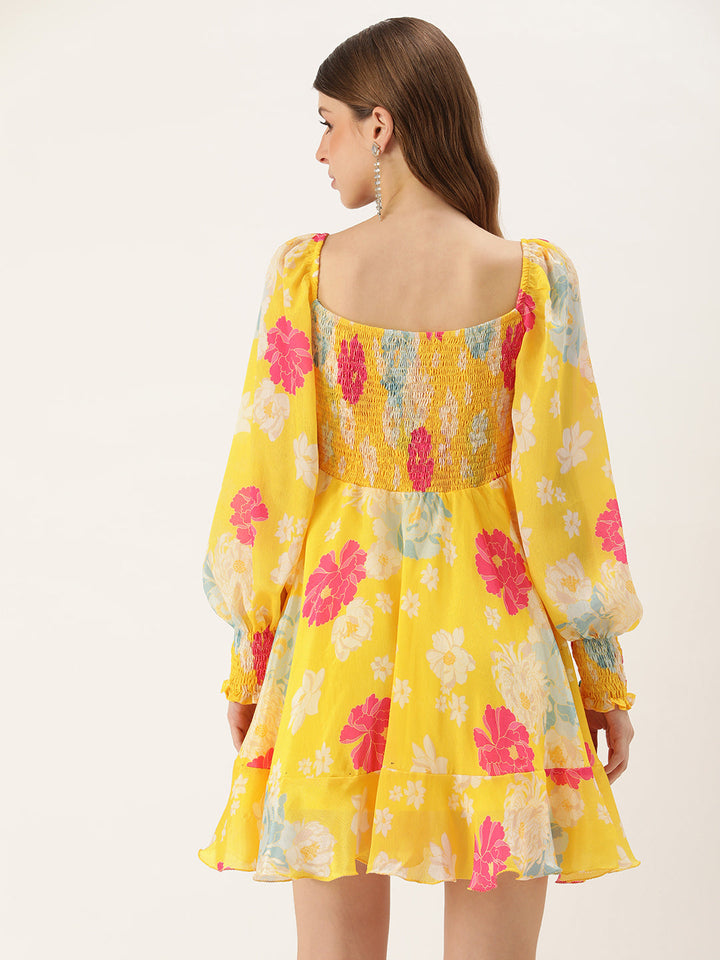 Yellow-Chinon-Digital-Printed-Smocking-Dress