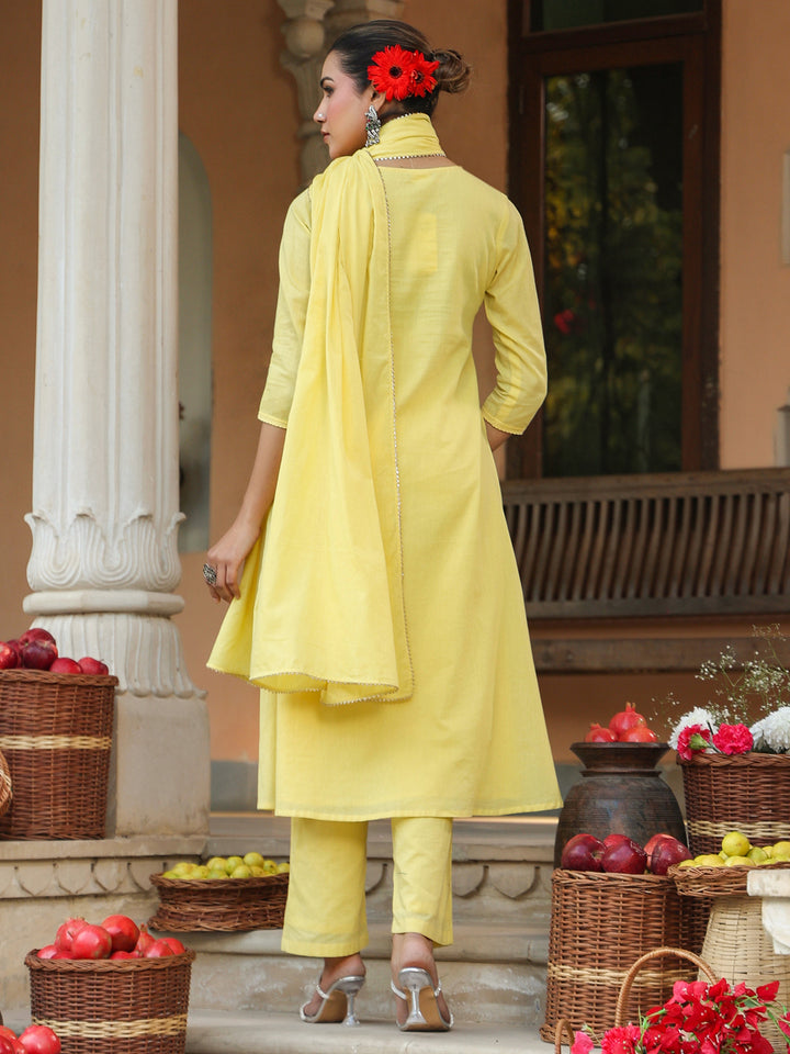 Yellow-Cotton-A-Line-Embroidered-3-Piece-Kurta-Set