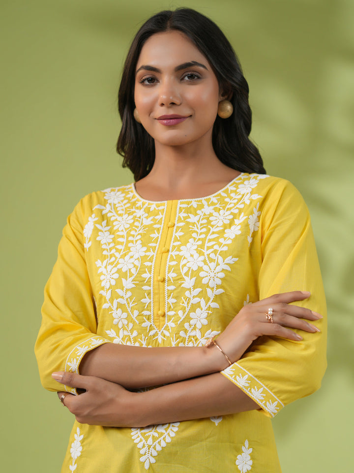 Yellow-Cotton-Cambric-Straight-Tunic