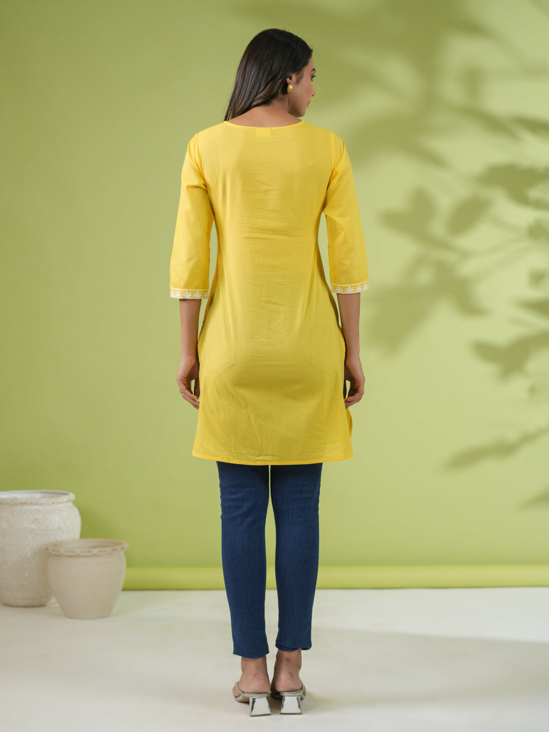 Yellow-Cotton-Cambric-Straight-Tunic