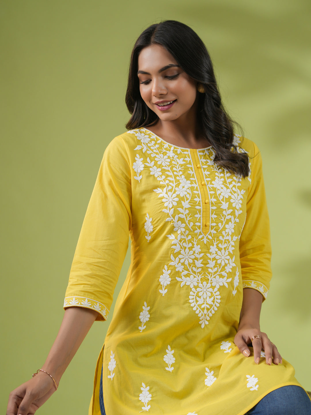 Yellow-Cotton-Cambric-Straight-Tunic