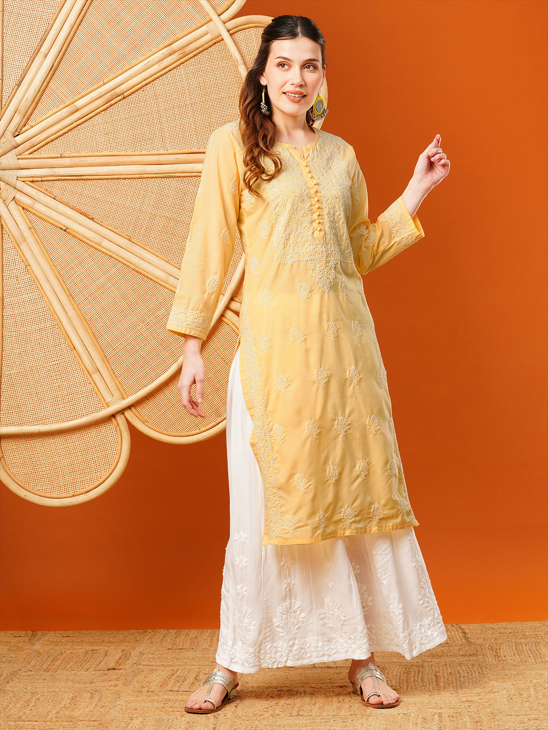 Yellow-Cotton-Embroidered-Chikankari-Kurta