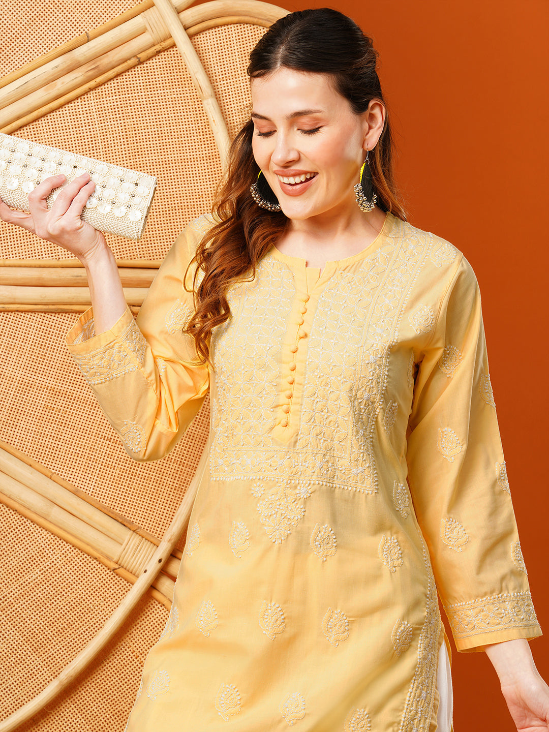 Yellow-Cotton-Embroidered-Chikankari-Kurta