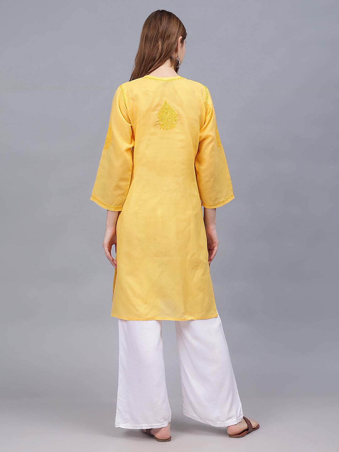 Yellow-Cotton-Embroidered-Chikankari-Kurti