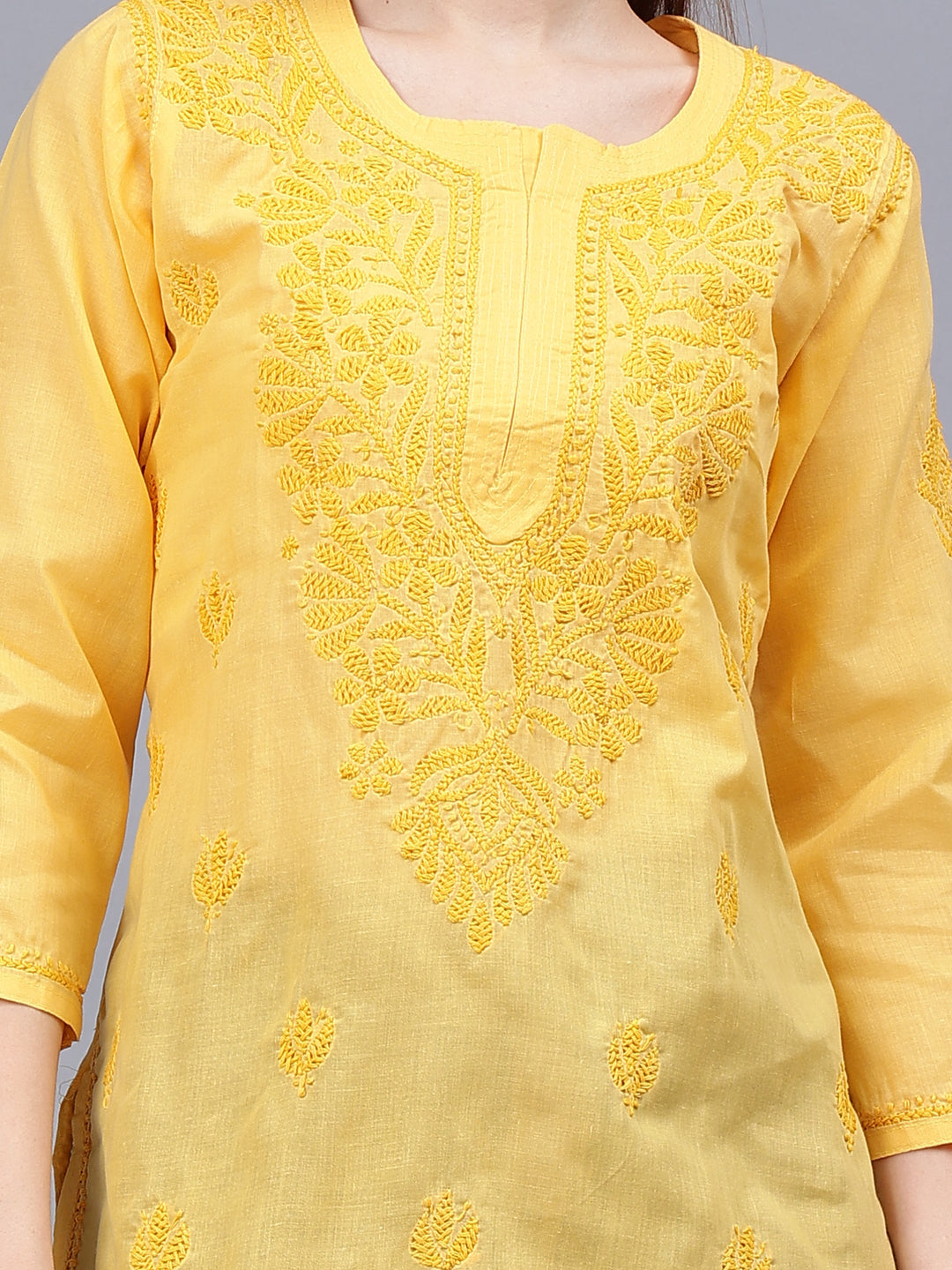 Yellow-Cotton-Embroidered-Chikankari-Tunic