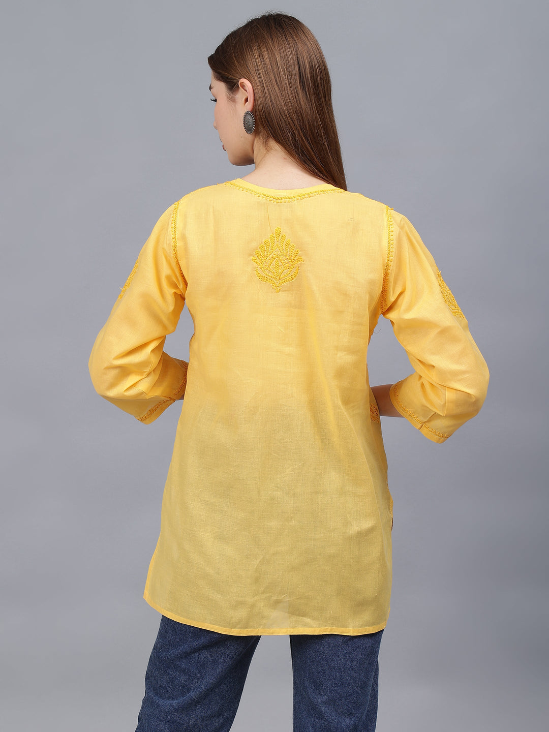 Yellow-Cotton-Embroidered-Chikankari-Tunic