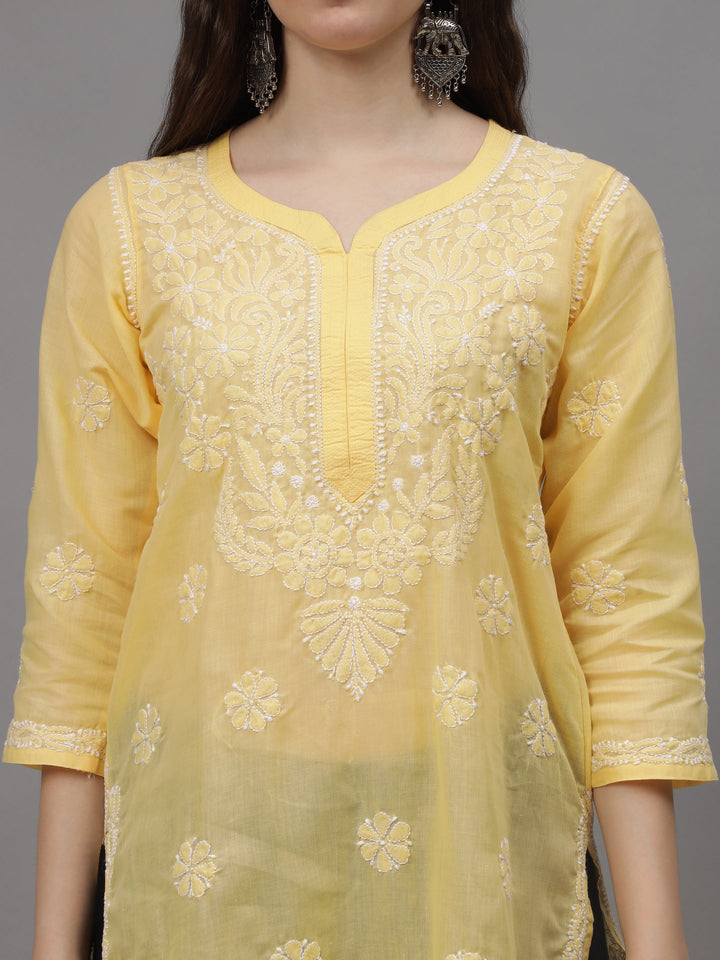 Yellow-Cotton-Embroidery-Chikankari-Kurta