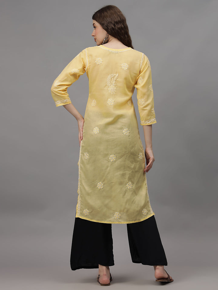 Yellow-Cotton-Embroidery-Chikankari-Kurta