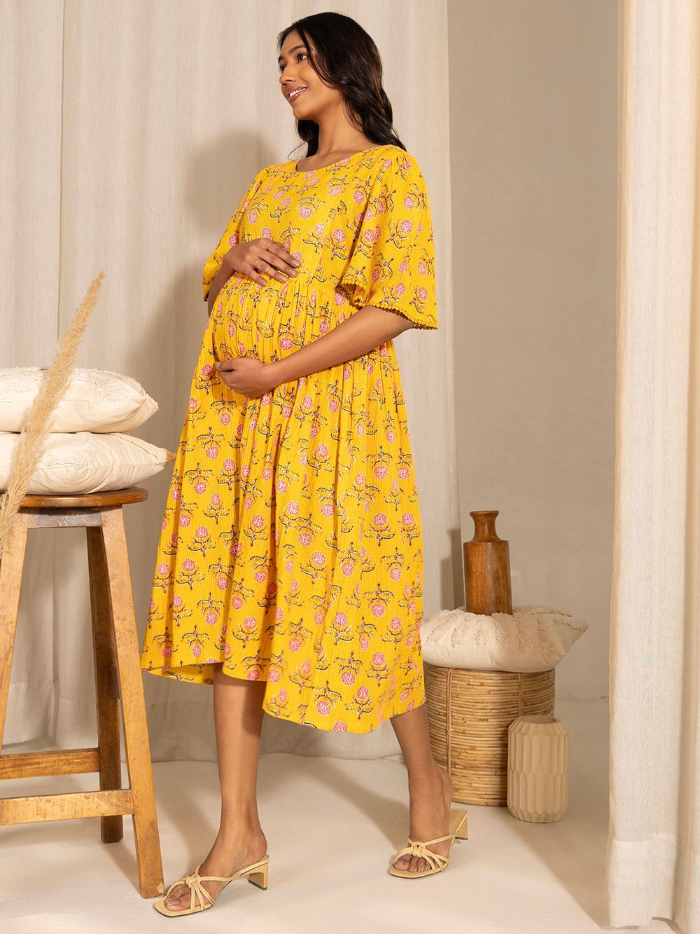 ZERESOUQ-Yellow-Cotton-Floral-Printed-Dress