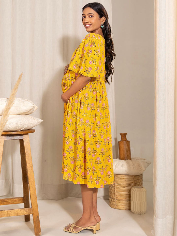 Yellow-Cotton-Floral-Printed-Dress