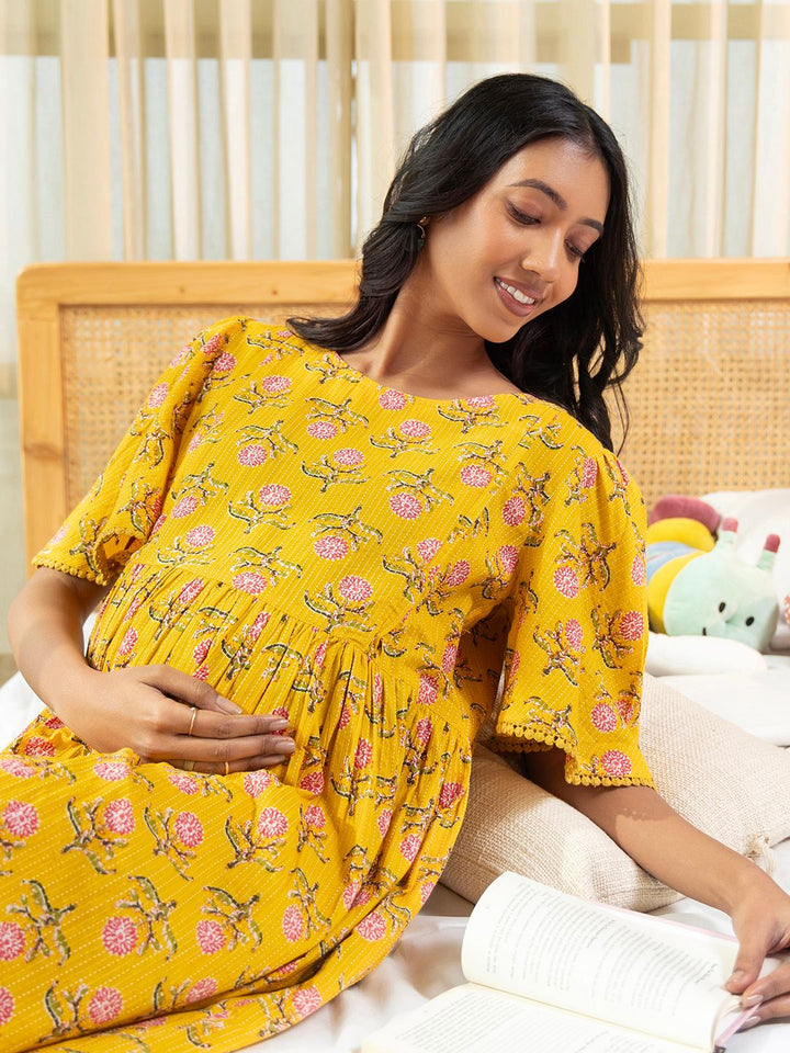 Yellow-Cotton-Floral-Printed-Dress