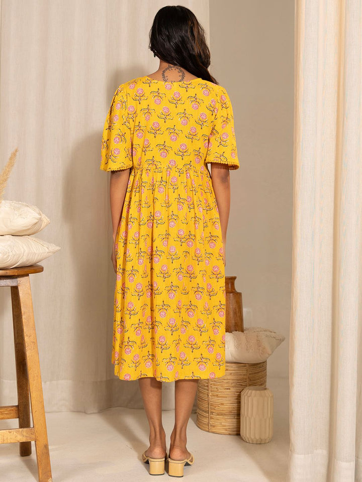 Yellow-Cotton-Floral-Printed-Dress