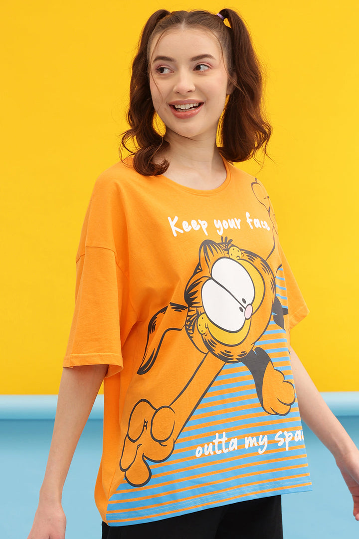 Yellow-Cotton-Garfield-Print-Oversized-T-Shirt