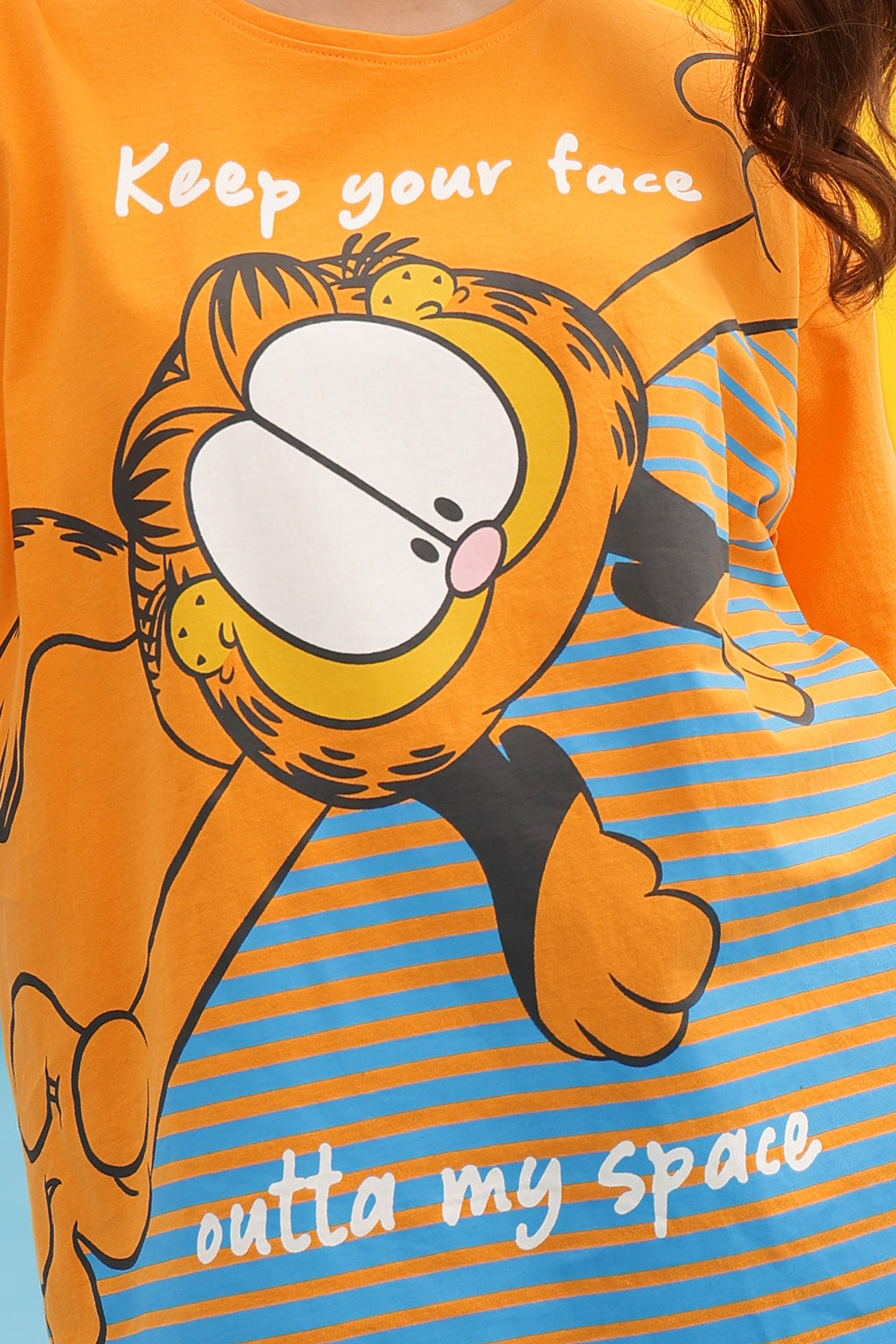 Yellow-Cotton-Garfield-Print-Oversized-T-Shirt