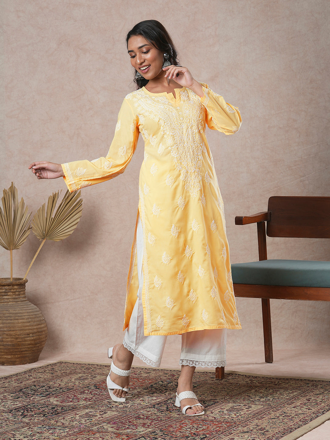 Yellow-Cotton-Hand-Embroidered-Chikankari-Kurta