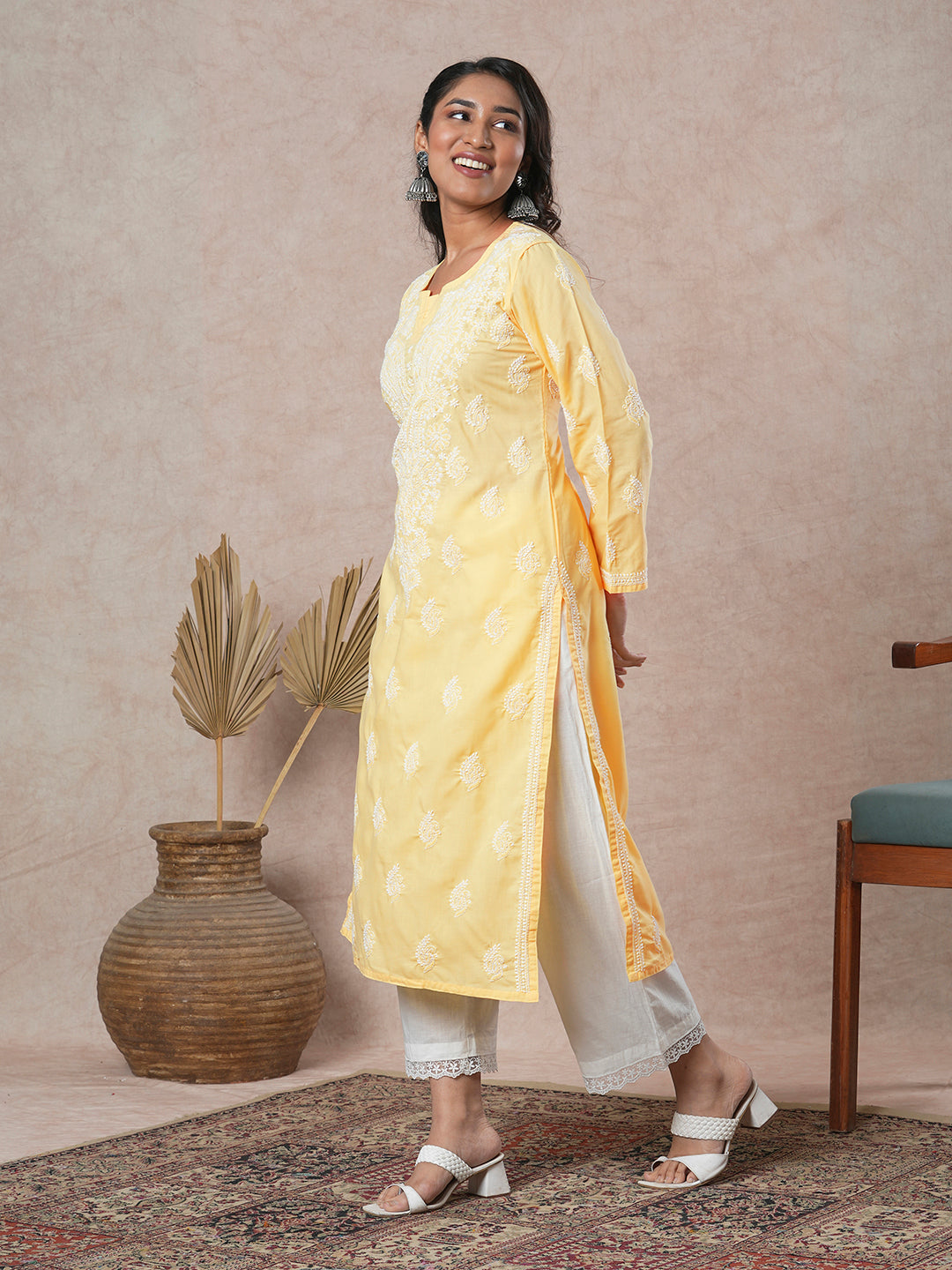 Yellow-Cotton-Hand-Embroidered-Chikankari-Kurta