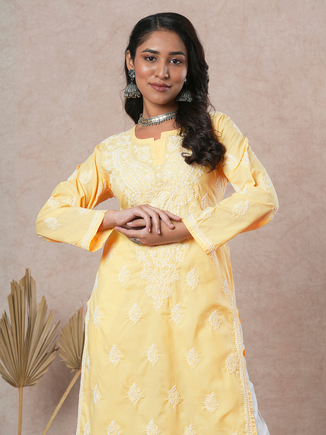 Yellow-Cotton-Hand-Embroidered-Chikankari-Kurta