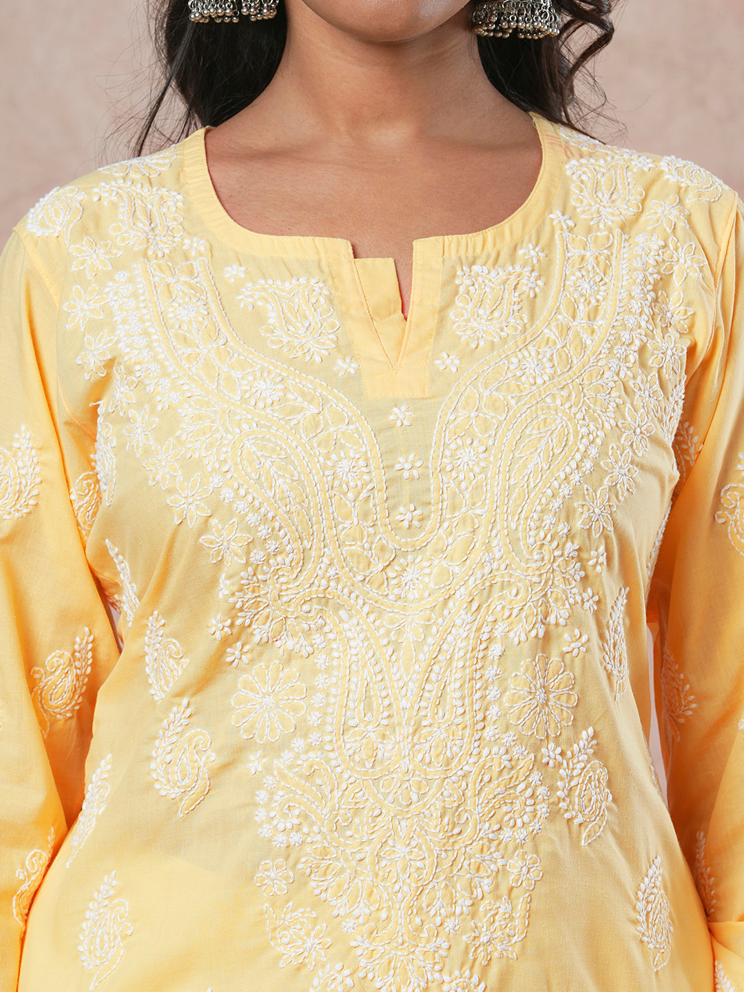 Yellow-Cotton-Hand-Embroidered-Chikankari-Kurta