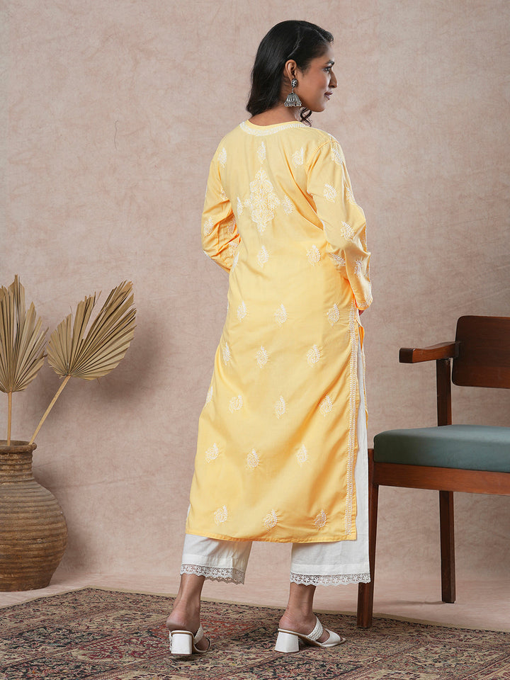 Yellow-Cotton-Hand-Embroidered-Chikankari-Kurta