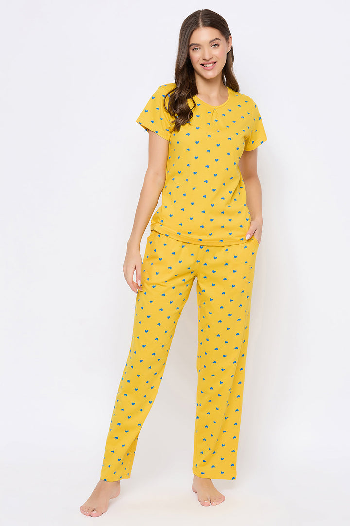 Yellow-Cotton-Heart-Print-Top-&-Pyjama-Set