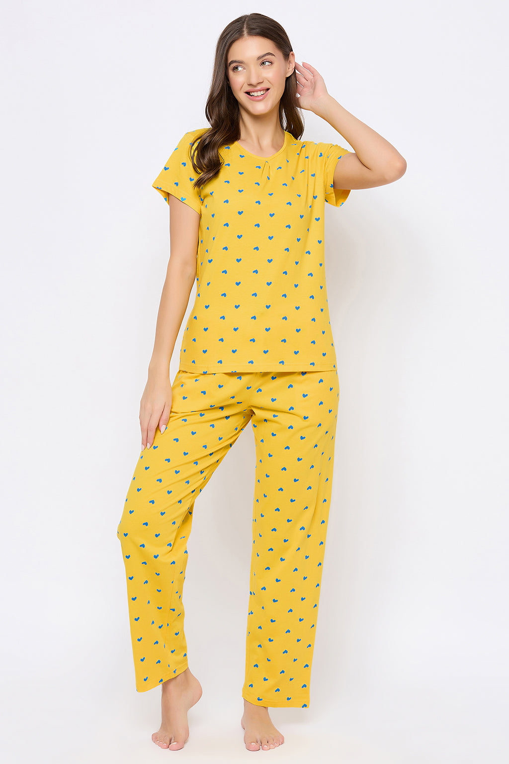 Yellow-Cotton-Heart-Print-Top-&-Pyjama-Set