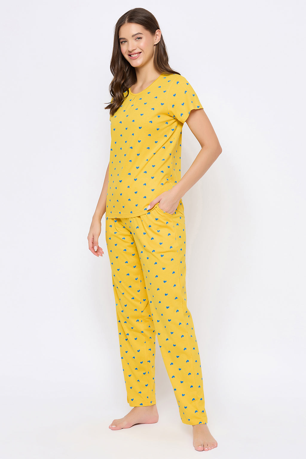 Yellow-Cotton-Heart-Print-Top-&-Pyjama-Set