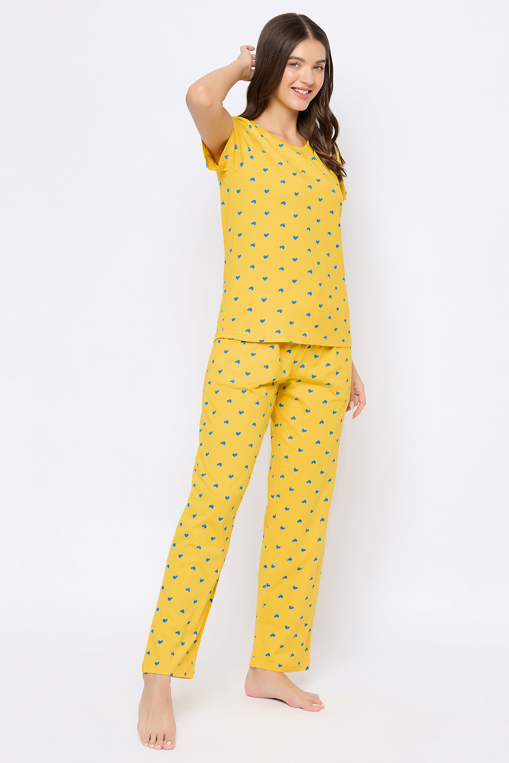 Yellow-Cotton-Heart-Print-Top-&-Pyjama-Set