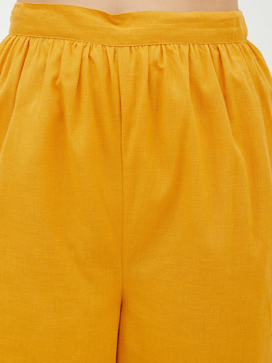 Yellow-Cotton-Linen-Crop-Top-And-Pallazo-Set