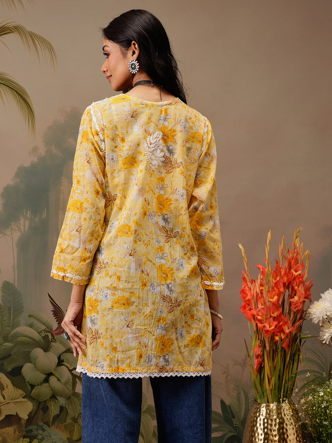 Yellow Cotton Lucknowi Chikankari Tunic Only