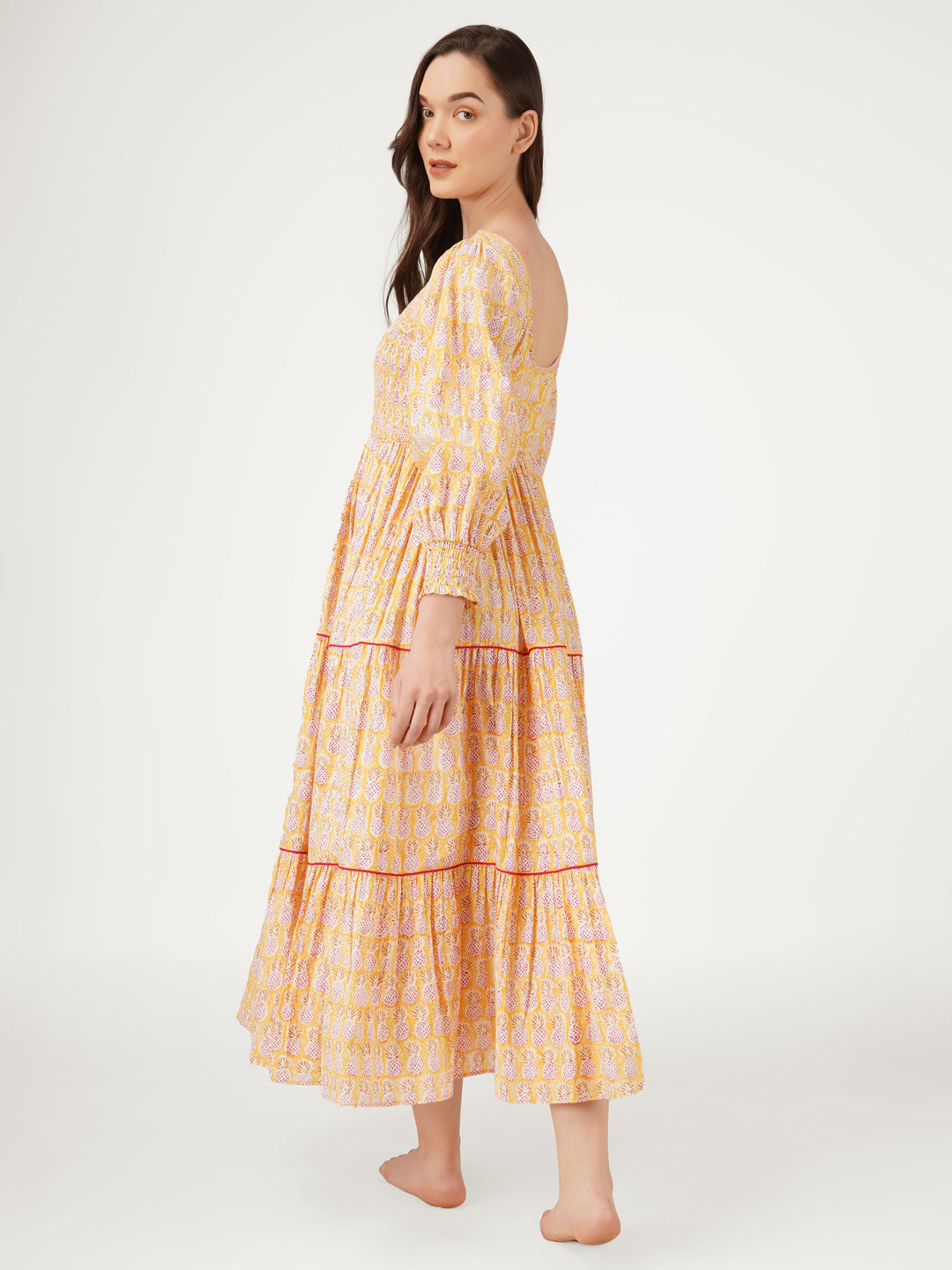 Yellow-Cotton-Smocking-Tiered-Dress