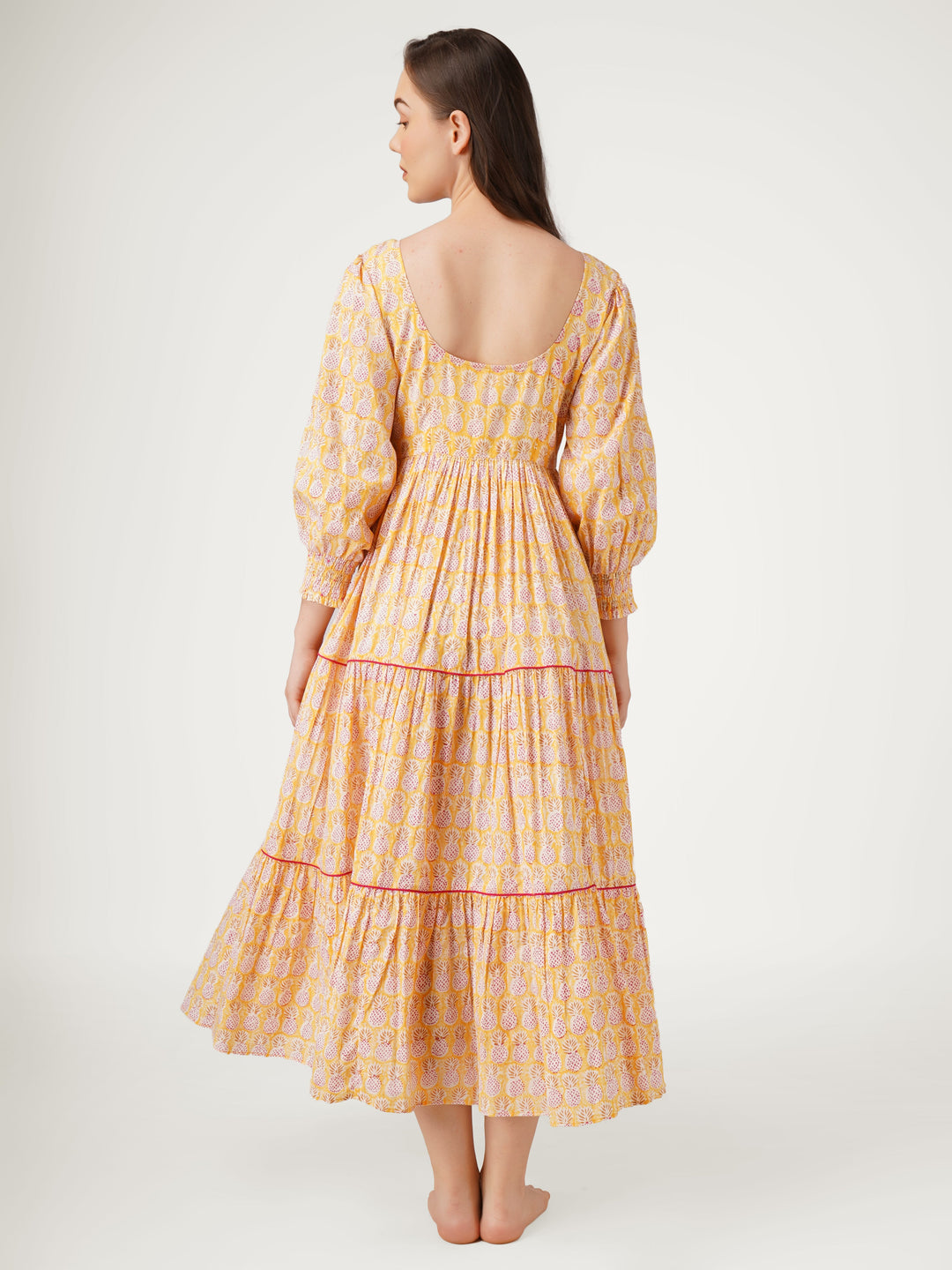 Yellow-Cotton-Smocking-Tiered-Dress