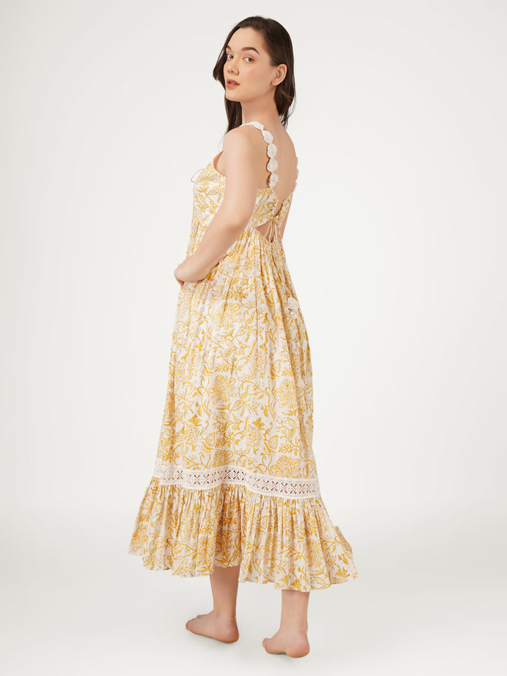 Yellow-Cotton-Strappy-Boho-Dress