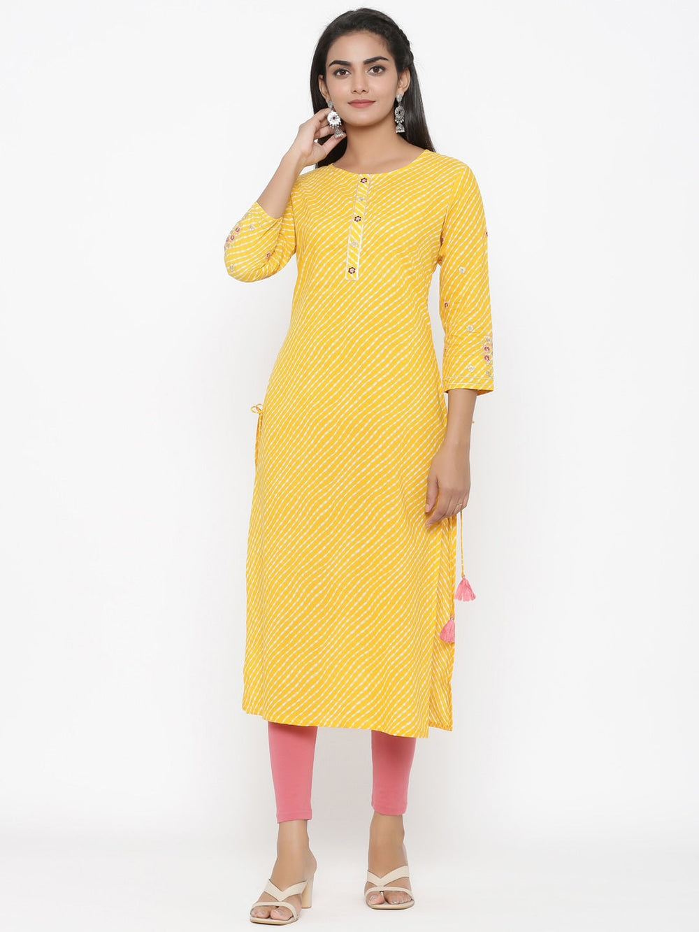 Yellow-Cotton-Striped-Straight-Kurta