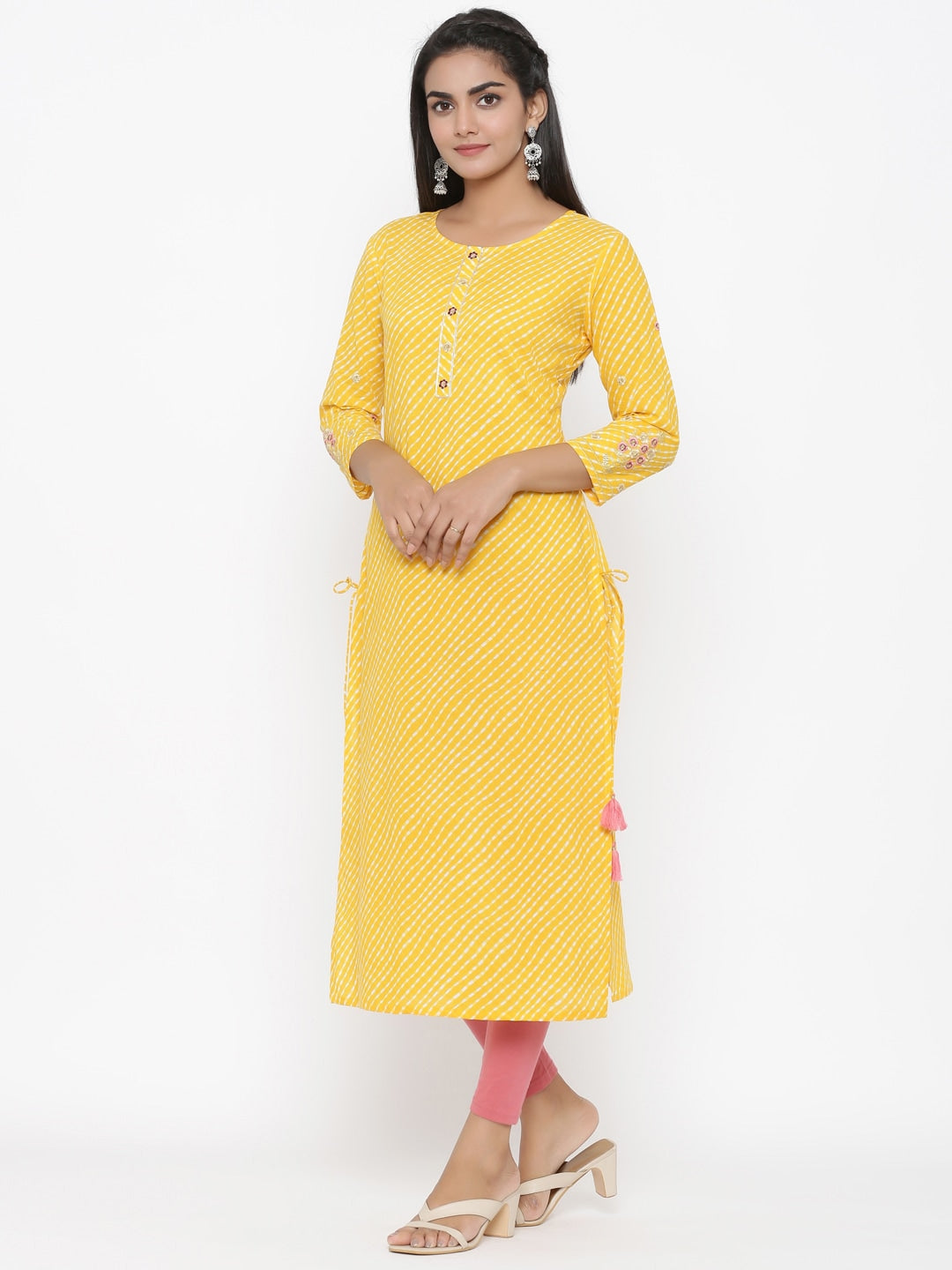 Yellow-Cotton-Striped-Straight-Kurta